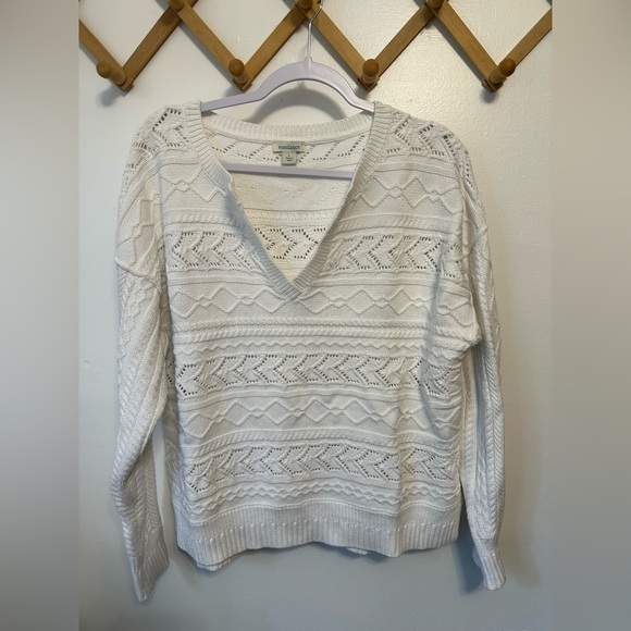 Sundance V Neck Cable Knit Sweater White Size Large Preppy Boho - Picture 1 of 4